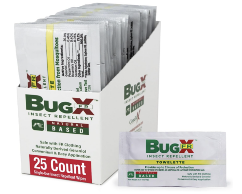 CoreTex Bug X FR DEET-Free Insect Repellent Wipes - Pack of 25 Single-Use, Naturally Derived Geranium Oil Bug Wipes - Protects Against Flies, Fleas & Ticks - Travel Size Mosquito Repellent Towelettes